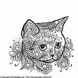 Cat Head Tribal Vector Coloring Pages Style Drawn Hand Mandala Zentangle Adult Visit sketch template
