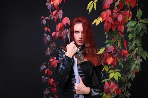 girl with red hair and a sword stock image image of brown facial 16507183