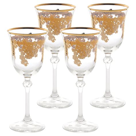 Set Of 6 Embellished 24k Gold Crystal White Wine Goblets
