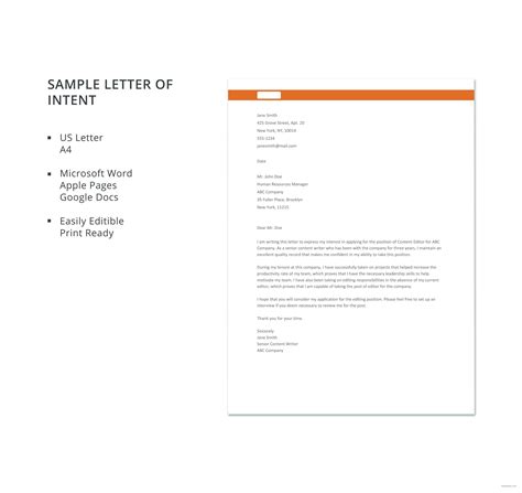 sample letter  intent  microsoft word apple pages google