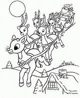 Reindeer Coloring Santa Pages Christmas Rudolph Printable Sleigh Kids Red Nosed Print Color Adults Santas Colouring Sheets Claus Preschool Adult sketch template