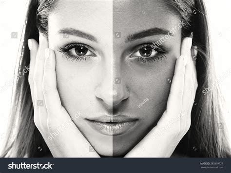 3 151 Black Woman Half Black Half White Face Makeup Bilder Stockfotos