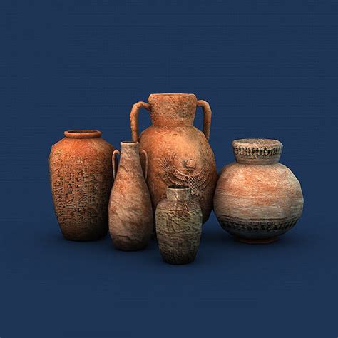 3d Model Egyptian Pottery Collection Vr Ar Low Poly Max Obj 3ds Fbx