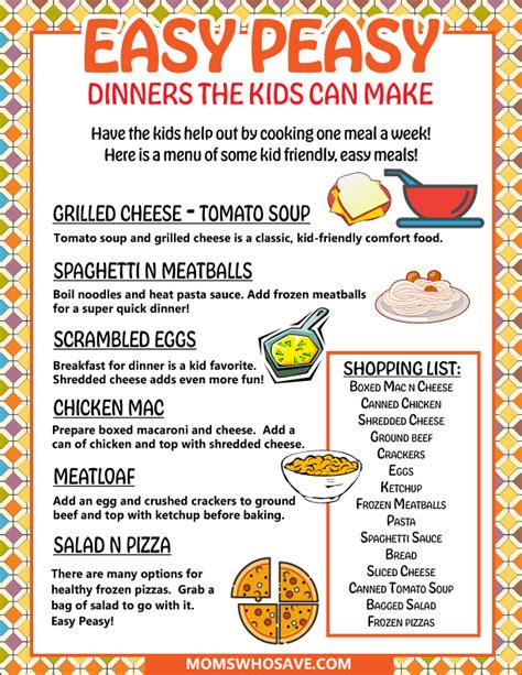 cooking   kids easy dinners kids   printable