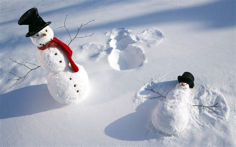 nature winter snow shadow snowman top hat humor angel wallpapers