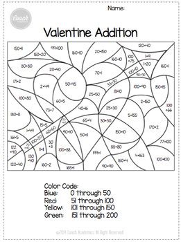 valentines day math coloring pages  coach academics tpt