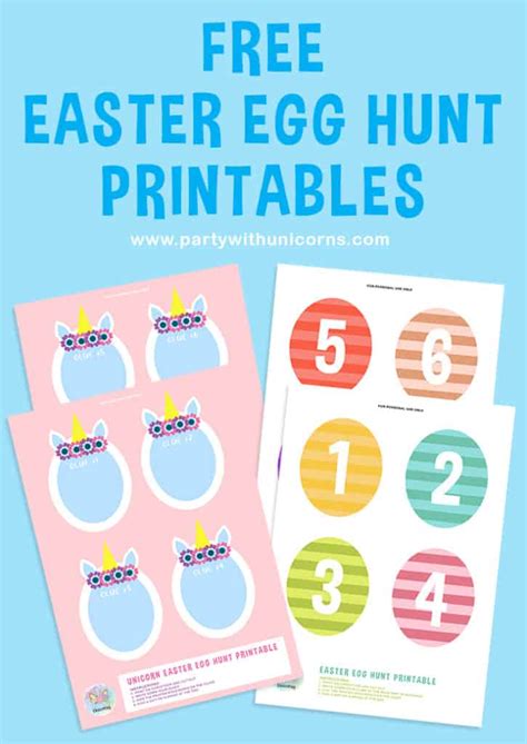 easter egg hunt printables party  unicorns