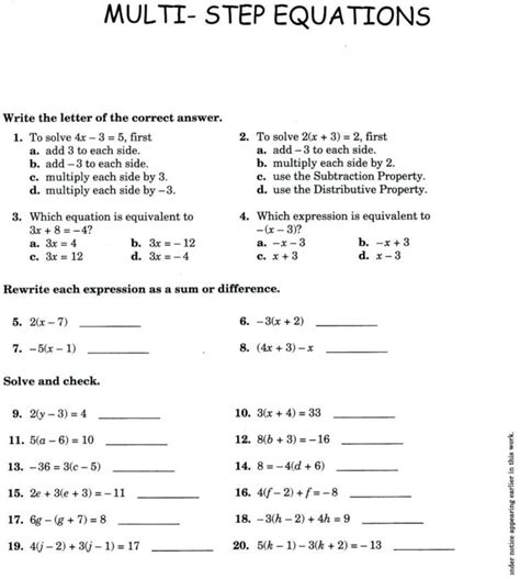 solving equations word problems worksheets multi step db excelcom