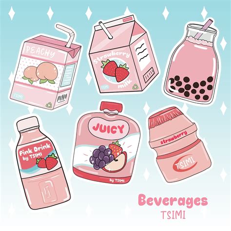 cute pink drinks stickers pink aesthetic stickers boba etsy