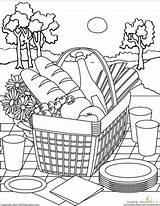 Coloring Picnic Pages Basket Summer Kids Printable Food Drawing Color Colouring Blanket Scene Sheets Parents Worksheet Adult Sheet Sketch Print sketch template