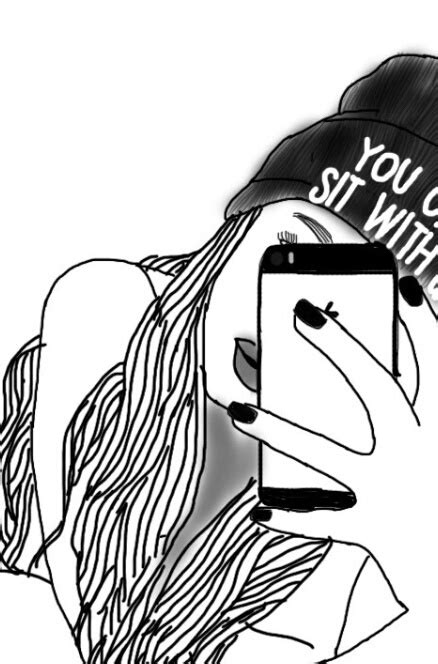 black and white draw girl iphone longhair image