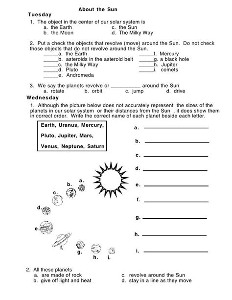 grade  observing  sun worksheet