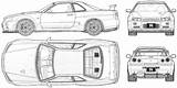 R34 Skyline Nissan Gtr Blueprints Blueprint Gt Spec Ii Drawing Car Sketch 2002 Coupe Templates Cars Fast Furious Cake Bil sketch template