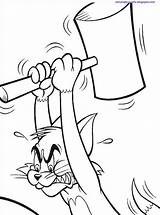 Tom Hammer Cat Jerry Hand His Coloring Pages sketch template