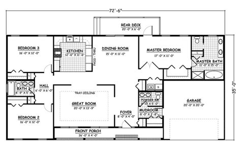 bedroom  bath ranch floor plans floorplansclick