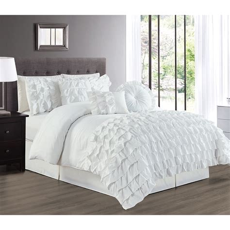 piece cal king white comforter set bed   bag hypoallergenic ruffle