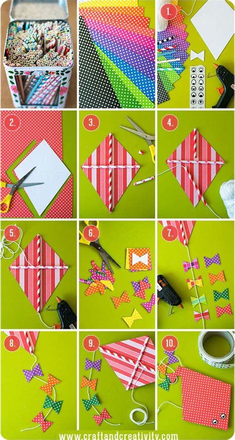 patterned paper kite  diy kite making instruction  kids fun