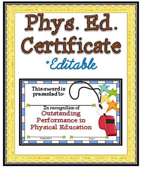 phys ed certificate  fillable education certificate physical