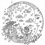 Coloring Pages Moon Adult Adults Colouring Color Celestial Cool Mandala Star Print Cute Therapy Coloringhome Kids Holly Lynn sketch template