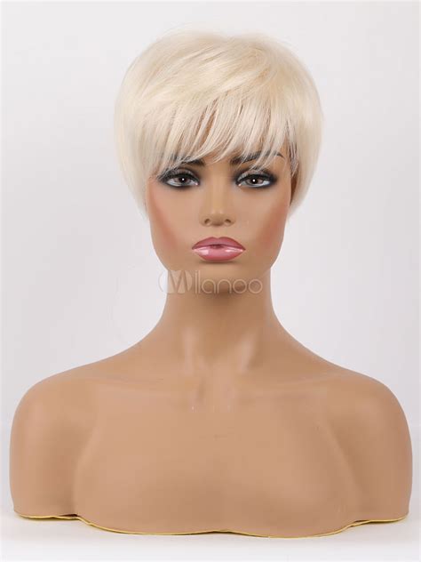human hair wigs for woman ecru white mixed hair layered elegant short