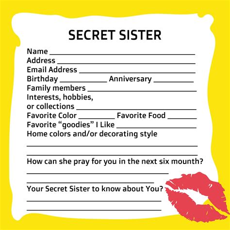 printable secret sister questionnaire form