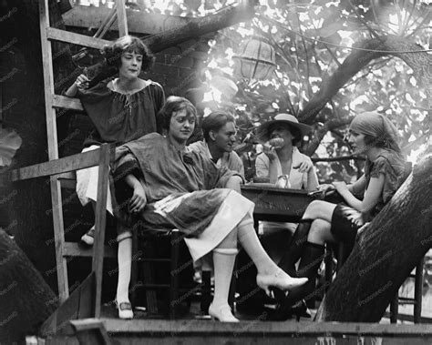 tree house tea party 1920s vintage 8x10 reprint of old photo eats b and w photography vintage