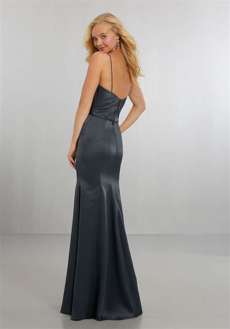 Sexy Satin Bridesmaids Dress With Plunging V Neckline And