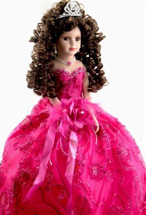 quinceanera doll fuchsia bright pink dress  porcelain umbrella bright pink dresses pink