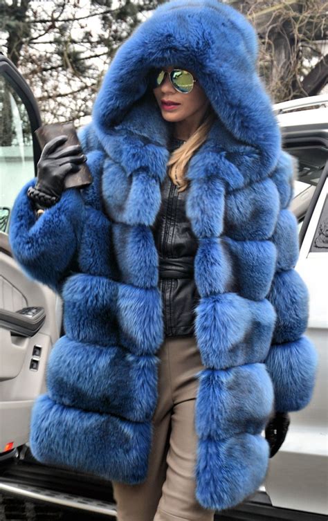 blue royal saga fox fur coat hood like jacket sable mink lynx silver