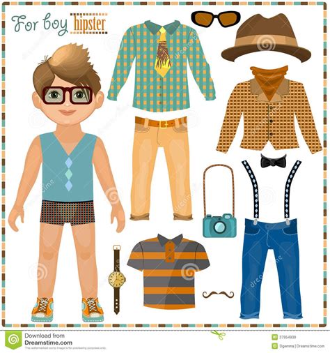 paper doll   set  clothes cute hipster boy paper doll