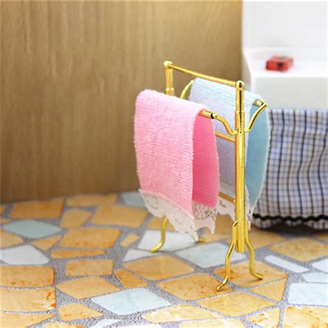 dollhouse miniature accessories mini towel  rack simulation bathroom bath frame model