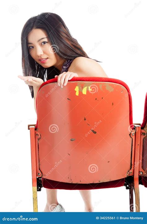 Attractive Asian Girl 20s At The Theatre Isolate White Background Stock