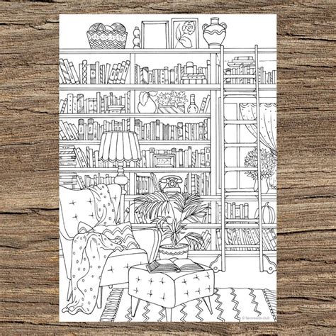 library printable adult coloring page  favoreads etsy