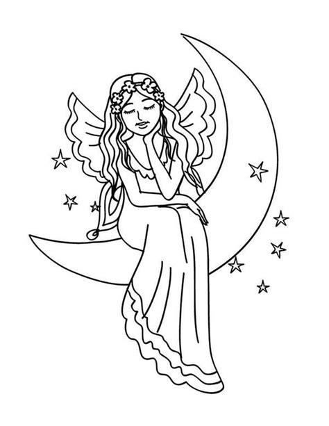 beautiful fairy sitting   moon coloring page beautiful fairy