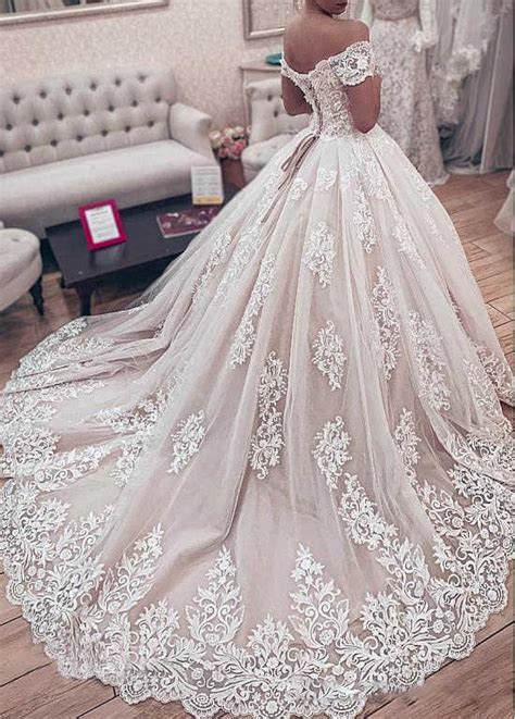 Cinderella Ball Gown Wedding Dresses Off The Shoulder Lace Princess