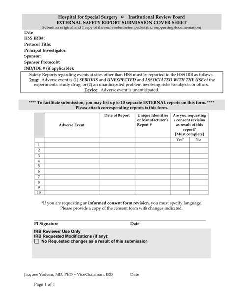 external safety report submission cover sheet