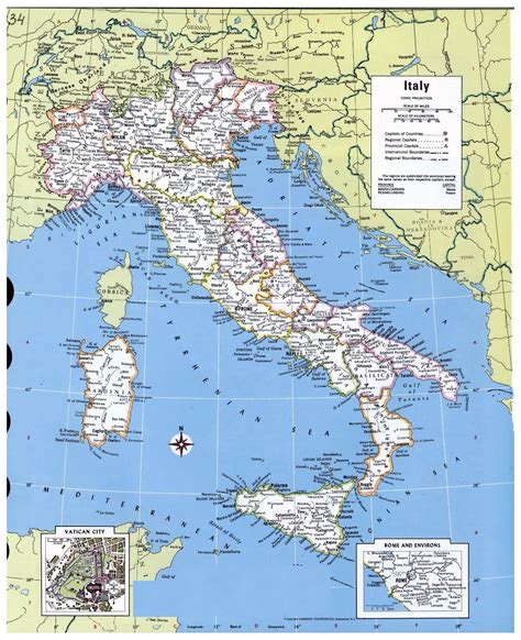 large detailed political  administrative map  italy  major