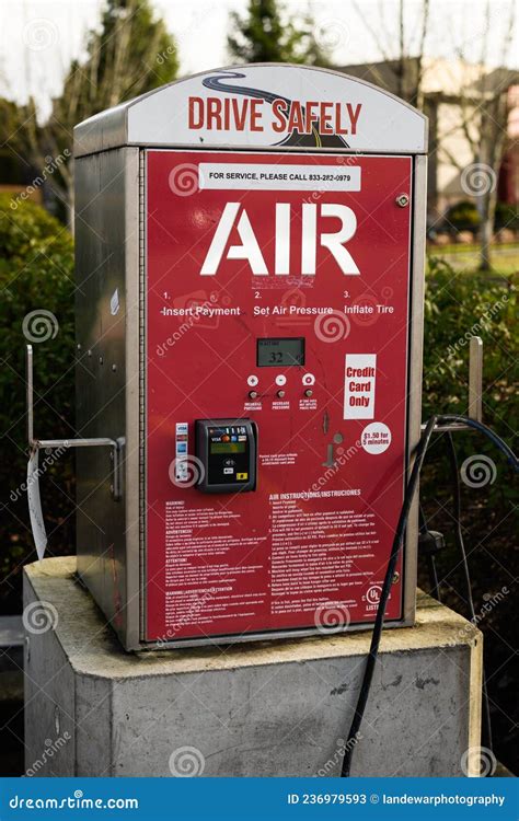 american gas station air compressor  tires editorial stock photo image  standalone