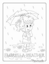 Spring Coloring Pages Umbrella Rain Girl Printable Cute Easy sketch template