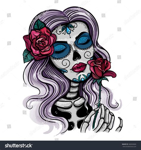 vector color skull woman illustration  shutterstock