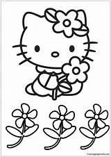 Pages Cute Kitty Hello Flowers Coloring Color sketch template