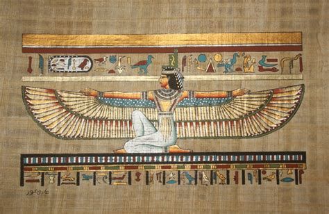 Wall Decor Egyptian Papyrus Winged Isis Hand Painted On
