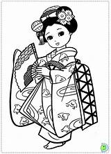 Girls Geisha Dinokids Colouring Japonesas Dolls Japon Japenese Kokeshi sketch template