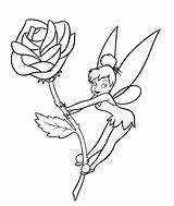 Tinkerbell Coloring Pages Drawing Disney Printable Rose Fairy sketch template