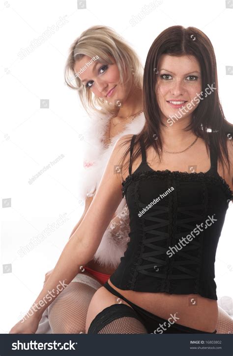 Two Sexy Girls On White Isolated 스톡 사진 16803802 Shutterstock