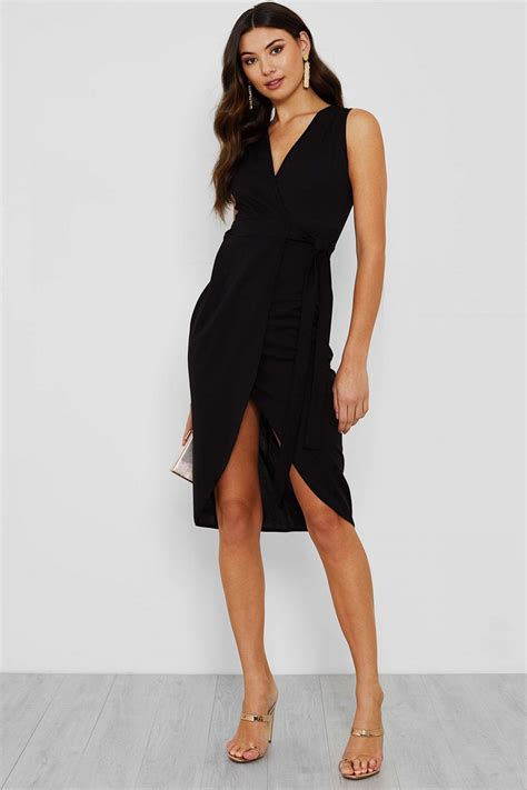 rhees sleeveless v neck wrap dress in black new in from walg london uk