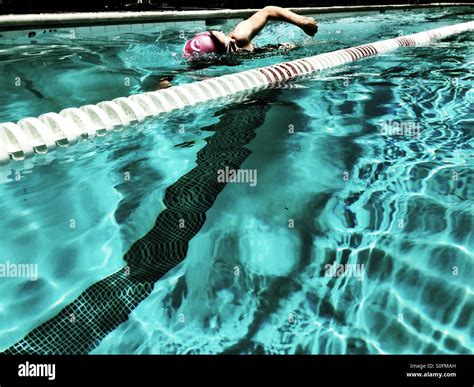 View From Adjacent Lane Young Woman Swimming Freestyle Australian