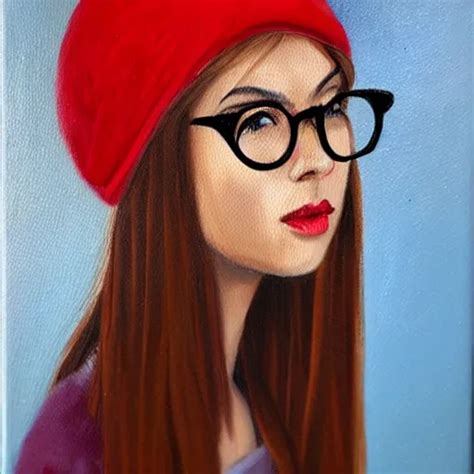 A Beautiful Long Haired Girl With Glasses Wearing A Red Cuff Bea