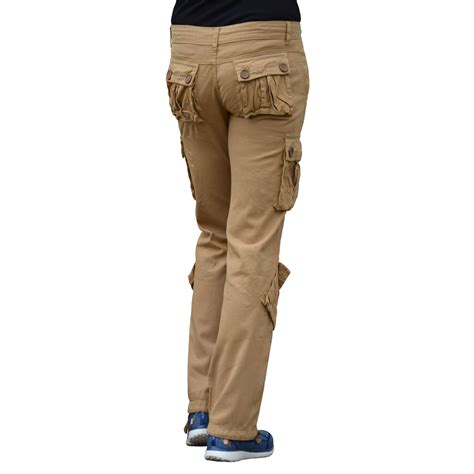 womens khaki match cargo pants solid military army combat style cotton workwear trouser