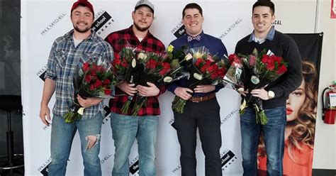 group of guys delivers valentine s day flowers to single